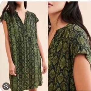 Anthropologie Rachel Tunic Green Patterned Dress